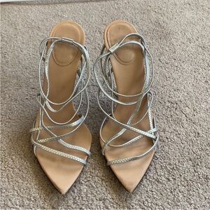 Gucci Pointy Toe Silver Strappy Pumps
